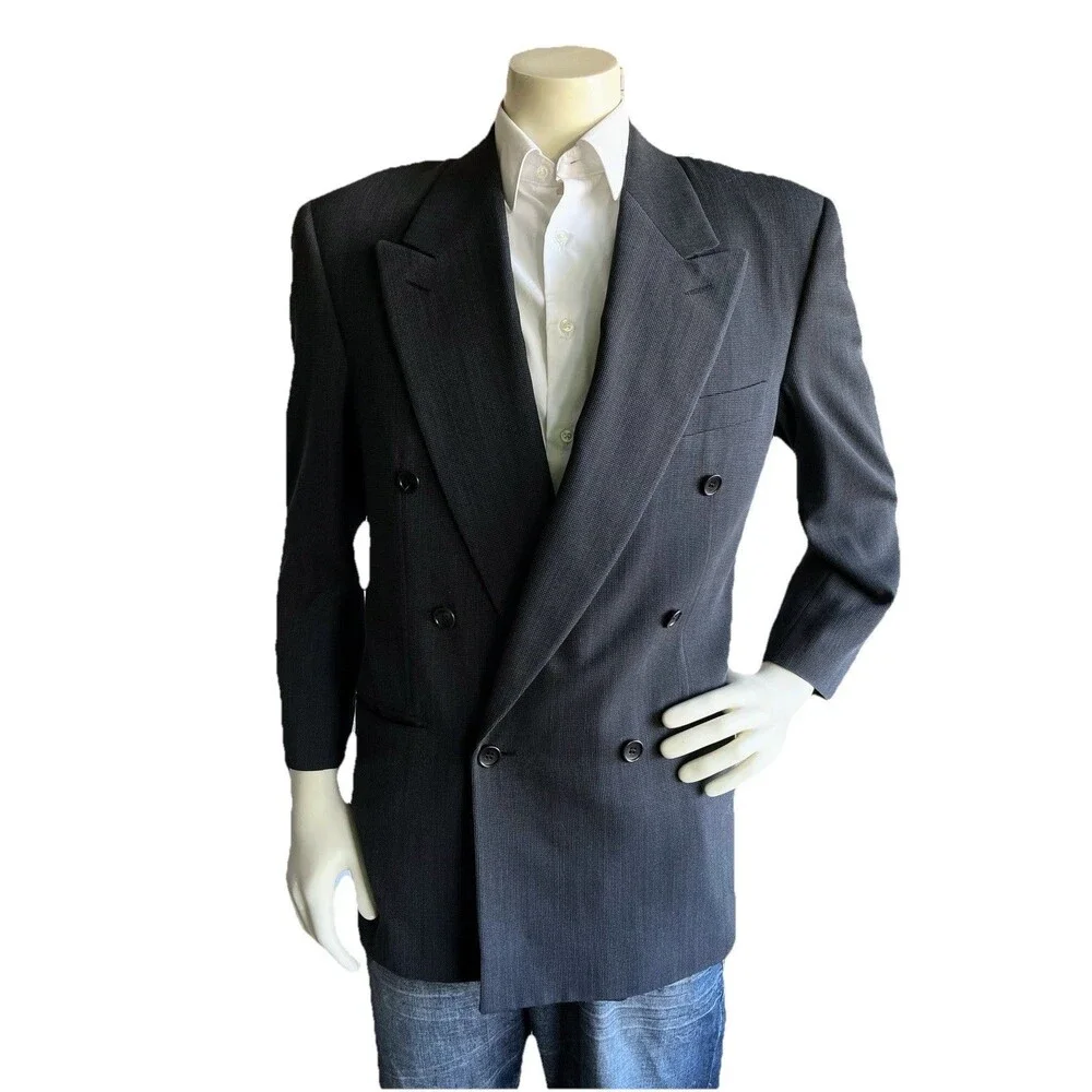 Vestimenta (Armani) Men 38 Blazer Wool Double Breasted Birdseye Sport Coat Italy